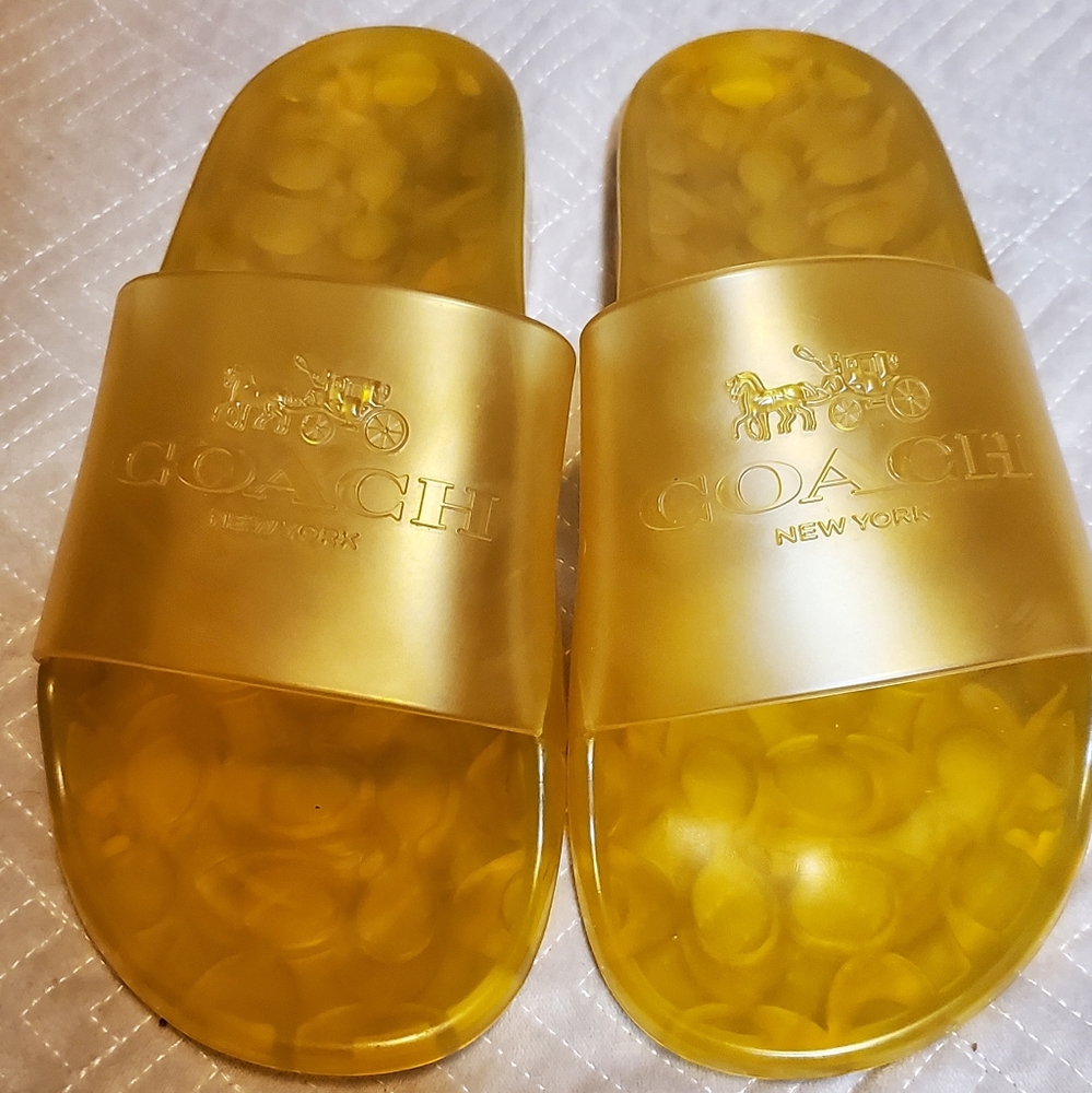 Coach Pool Sandals Ulyssa Jelly Slides Buttercup Yellow Sz 9 Beach Resort Vacay